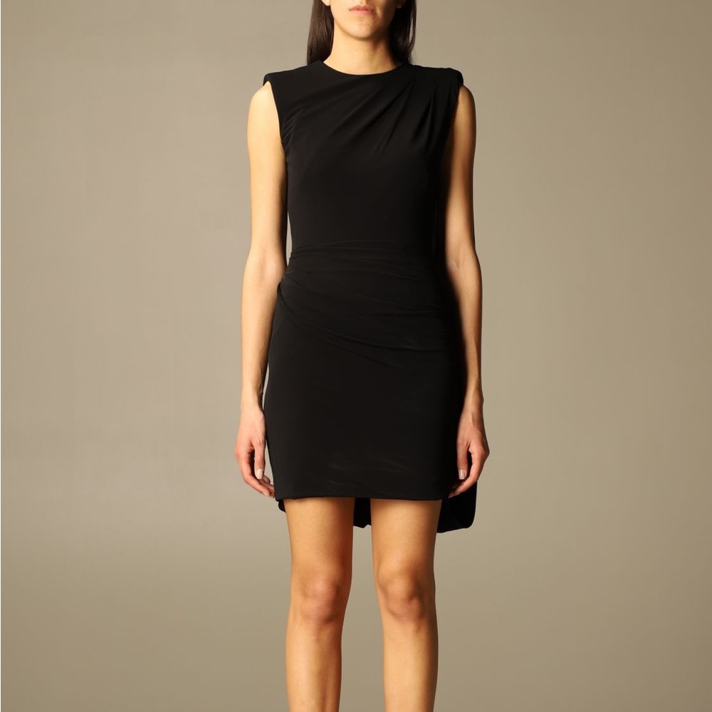 ALEXANDER MCQUEEN Black Draped Jersey Mini Dress with Cape Back Size 38 2